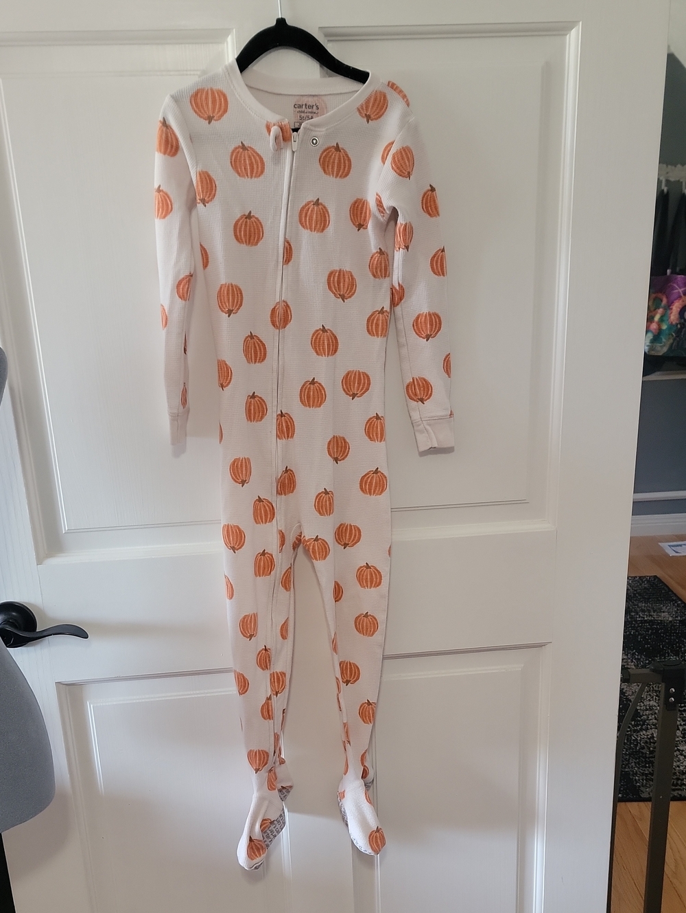 Carter's White Footed One-Piece Pajamas with Orange Pumpkin Print